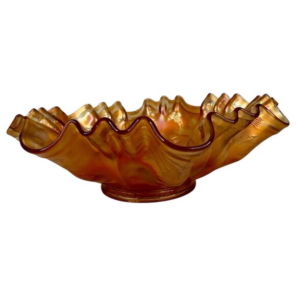 Vintage Fenton Marigold Thistle Carnival Glass Ruffled Edge Bowl Iridescent - Picture 4 of 7